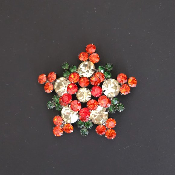 Vintage D&E Juliana Orange, Yellow and Green Rhinestone Brooch Pin Verified - Picture 4 of 7